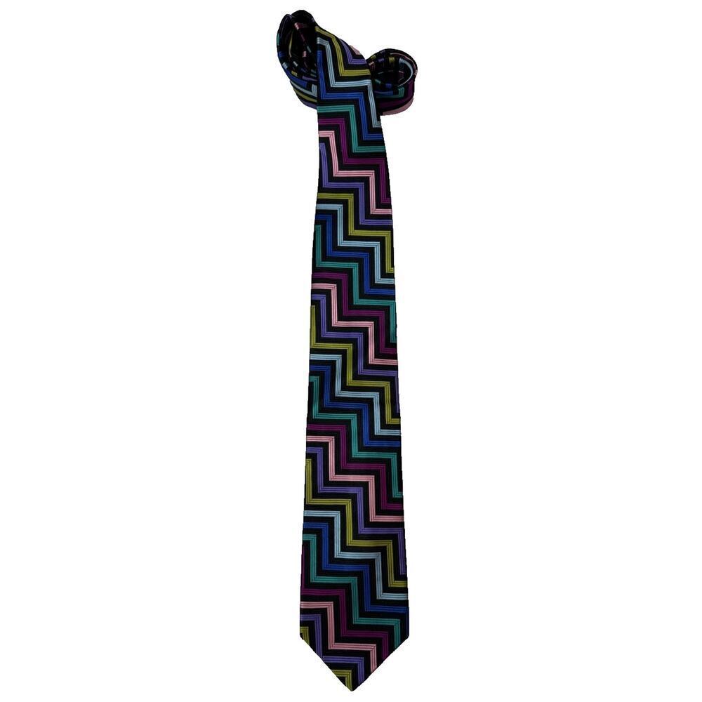 Vintage Robert Talbott Tie 100% Silk Rainbow USA Twee Stripes Colorful Purple